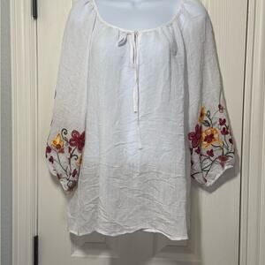 NWT NYCC White Embroidered Peasant Tunic Blouse Size Large Boho Floral Top